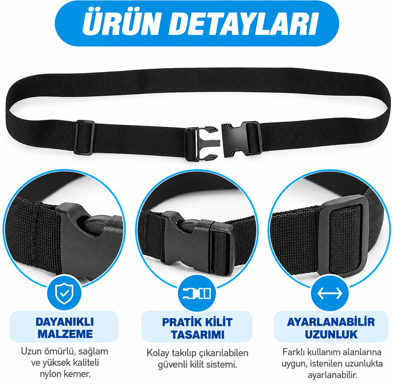 TEKERLEKLİ SANDALYE EMNİYET KEMERİ - PLASTİK KİLİT - TK9954 - 4 CM
